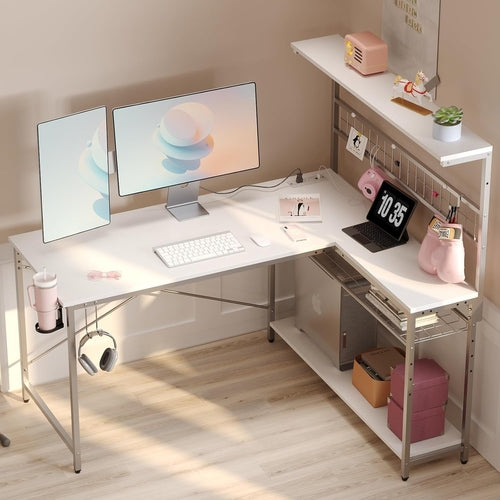 Bestier Reversible Corner Computer Desk with Hutch