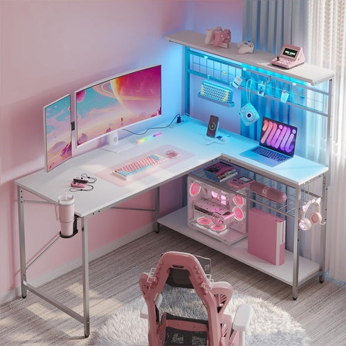 Bestier Reversible Corner Computer Desk with Hutch