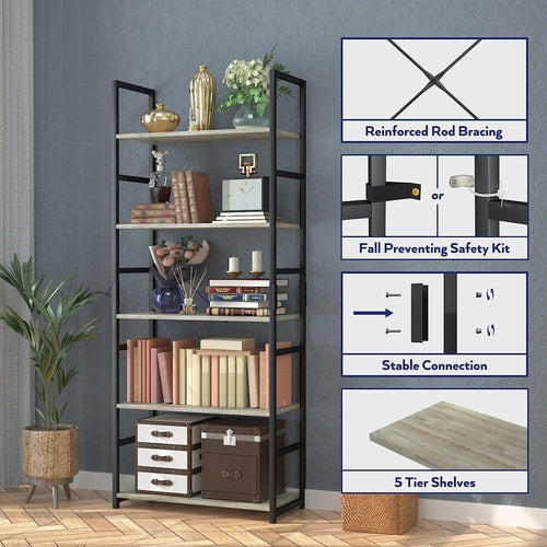 Grey Five Tier Bookshelf for Home Office and Living Room Home and living 2026