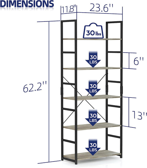 Grey Five Tier Bookshelf for Home Office and Living Room Home and living 2026