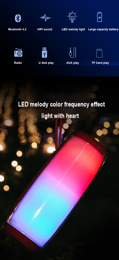 Portable Bluetooth Speaker with Beat-Synced RGB LEDs - Waterproof, Deep Bass & TWS Stereo Sound